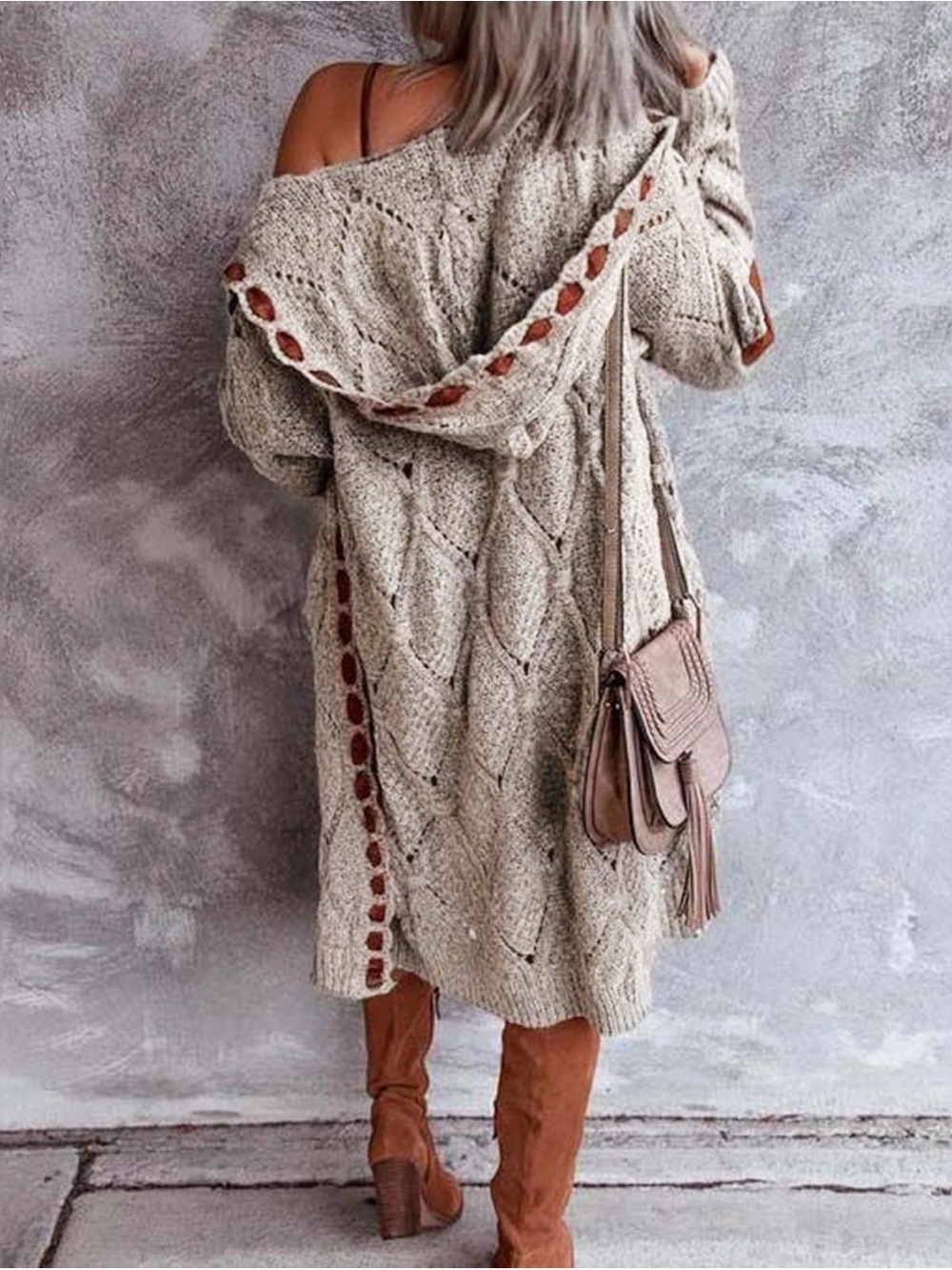 POL Cable Knit Hooded Chunky Open Front Oversized Bohemian Long Duster Cardigan